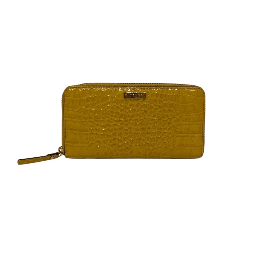 Kate Spade croc embossed yellow zip around wallet